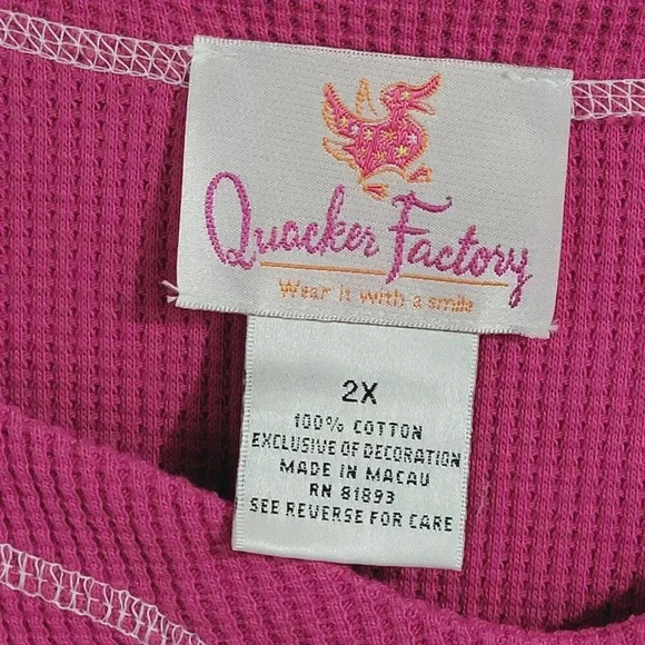 Vtg Quacker Factory Pink Waffle Knit Long sleeve Top Sequin Christmas 2X  5PT - Picture 4 of 7
